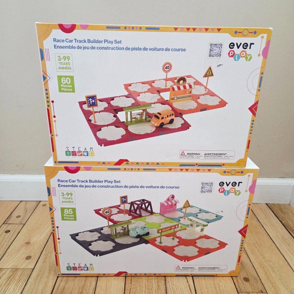 NEW Lot of 2: Ever Play Race Car Track Builder Play Set
